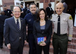 (left to right) USC President C.L. Max Nikias, LAPD Chief Charlie Beck California, Attorney General Kamala Harris and Los Angeles County Sheriff Lee Baca during the Los Angeles Police Department 5th annual Martin Luther King Breakfast at the University of Southern California in Los Angeles, California, January 18, 2014. (Photo: USC / Gus Ruelas)