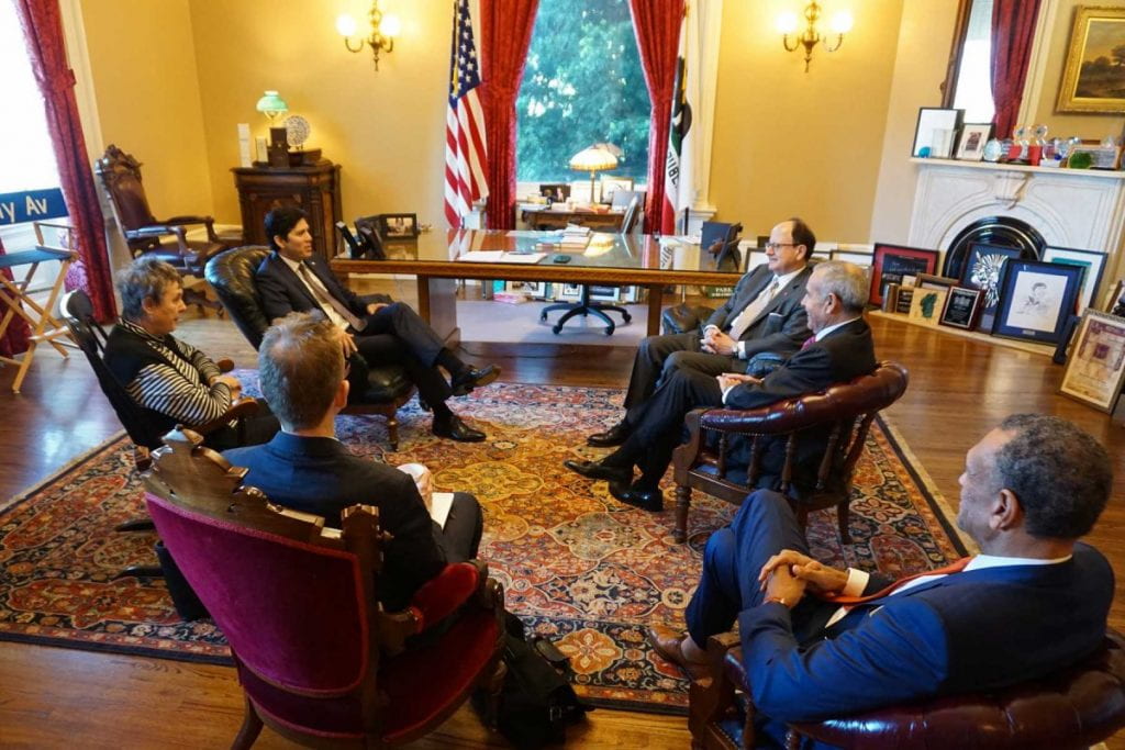 USC President C. L. Max Nikias and delegation members meet with key legislators in Sacramento. (USC Photo/Eric Abelev)