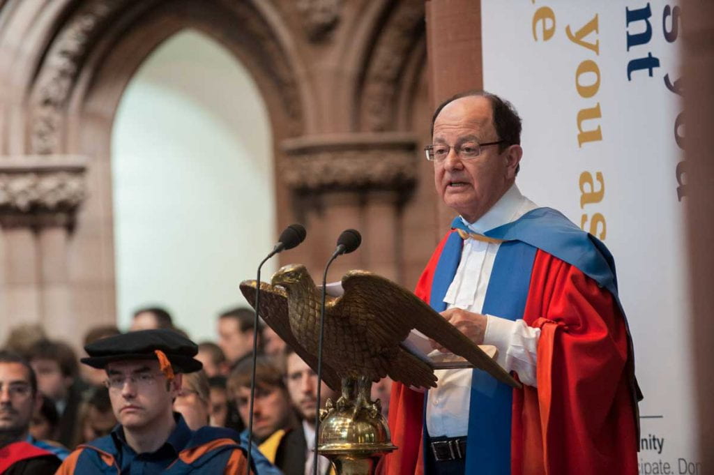 C. L. Max Nikias, President of University of Southern California, receives an honorary degree from University of Strathclyde; June 23rd, 2017. (Photo/Courtesy of Graeme Fleming)